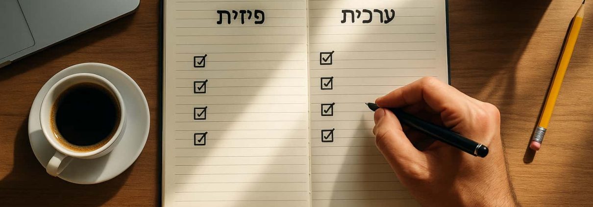 מחברת עם שתי רשימות - ערכית ופיזית